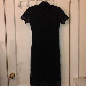 Black lace high neck bodycon dress open back sz S